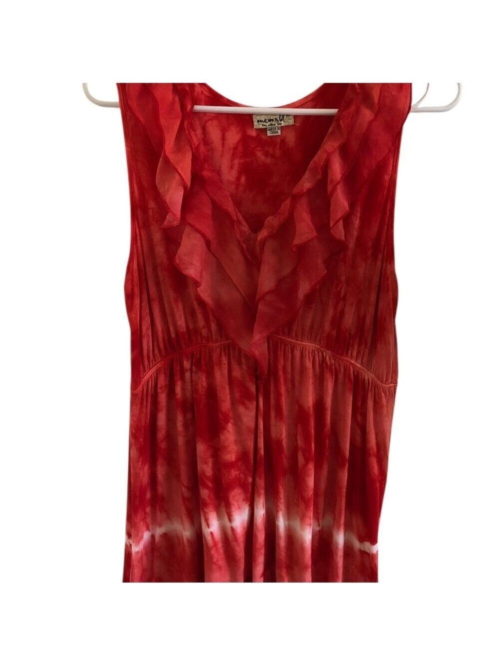 ONE WORLD Coral Red Tie-Dye Maxi Dress Long Tunic Fairycore Art To Wear Medium